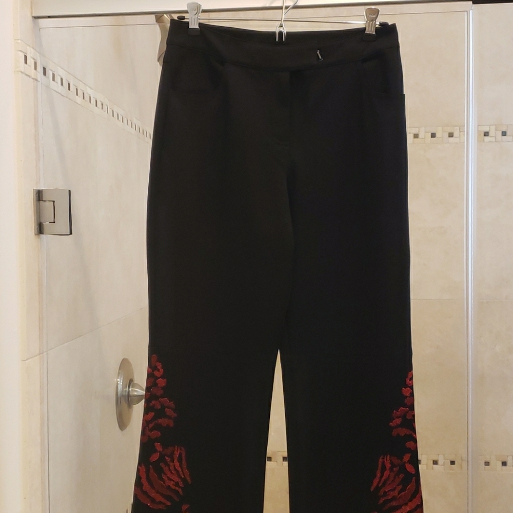 St John Black & Embroidered Red Pants